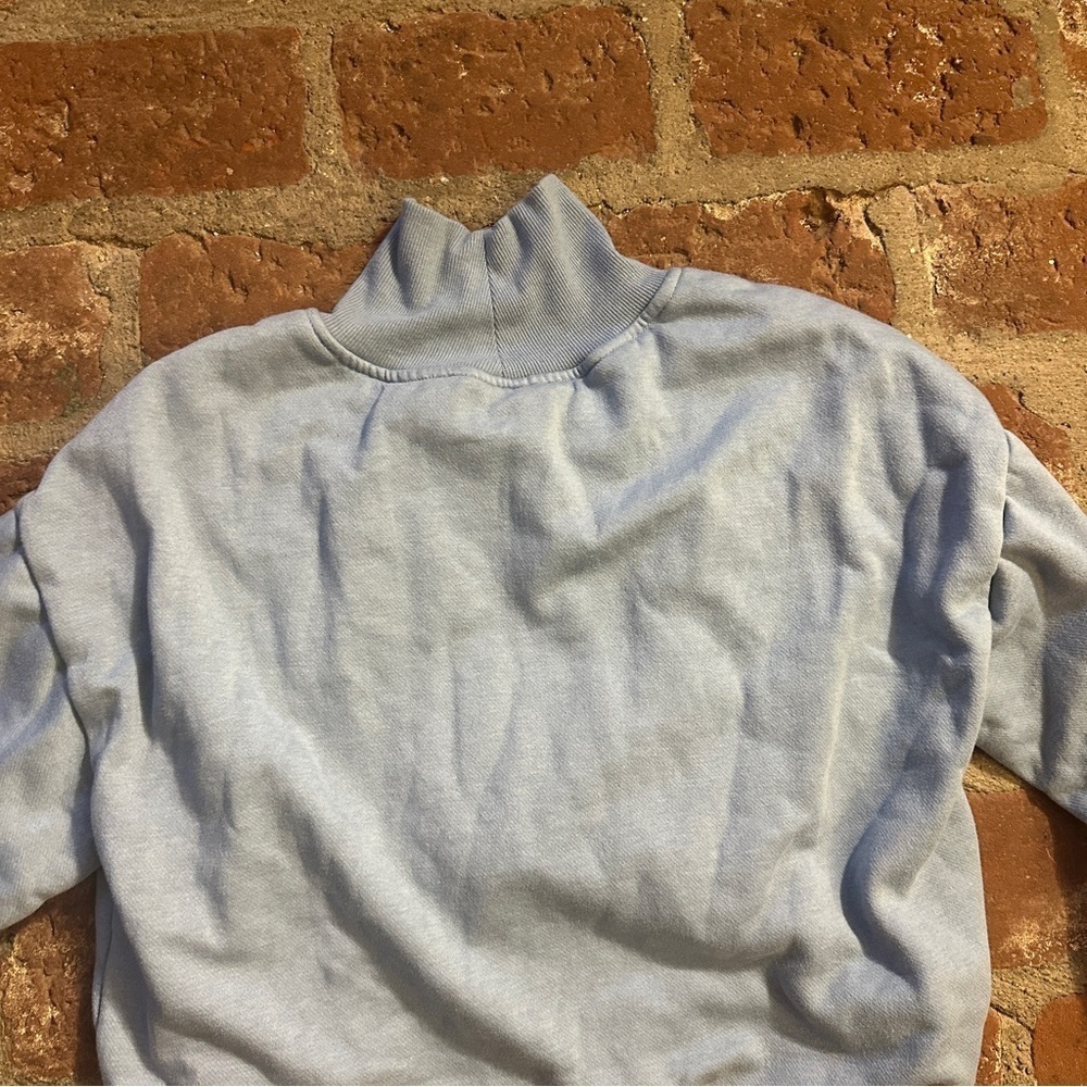 Anthropologie Pilcro S Blue Funnel-Neck Bubble-Hem Cropped Mock Neck Sweatshirt - Picture 11 of 14